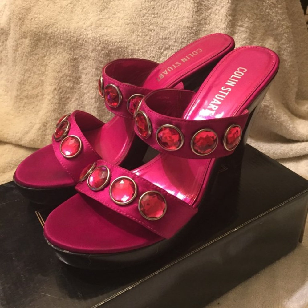 Colin Stuart hot pink backless pumps